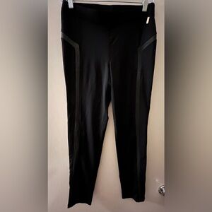 Calvin Klein Black Stretch Leggings with Logo Accent/ Faux leather stripe